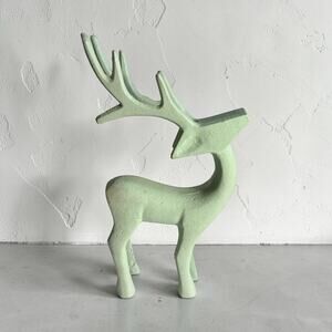 Heavy Cast Metal Reindeer Figurine Mint Green Whimsical Holiday Christmas 9”